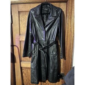 RARE Betsey Johnson Leather Coat Jacket Black Vintage Medium Studded *read*
